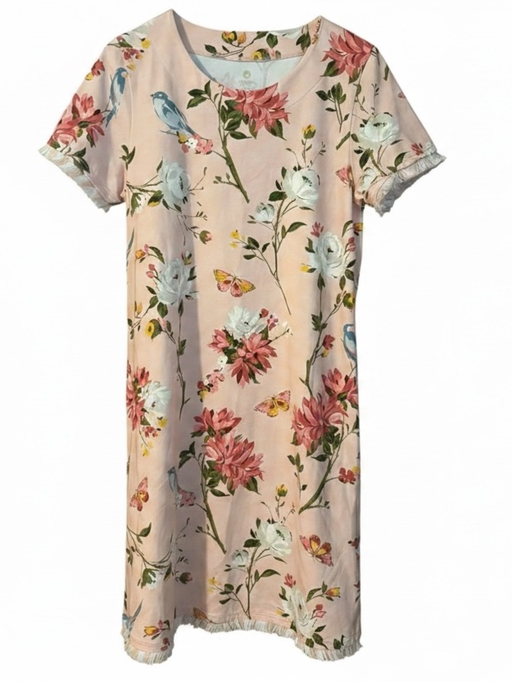 Spartina 449 Fringe Ryland Pink Blue Bird & Butterfly Floral SS Dress NWOT